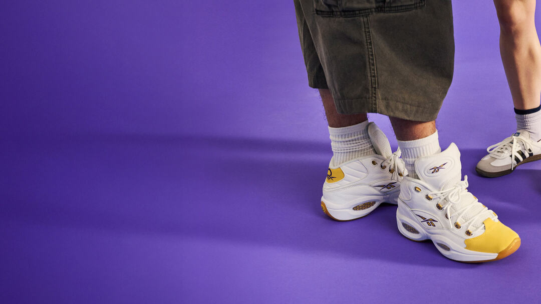 Close-up of vintage-style sneakers and streetwear.