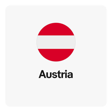 Round icon showing flag of Austria.