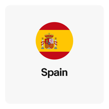 Round icon showing flag of Spain.