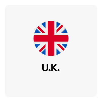 Round icon showing flag of the United Kingdom.