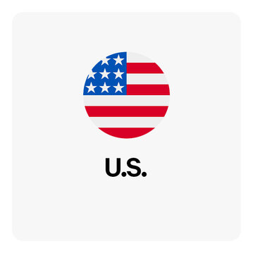 Round icon showing flag of the United States.