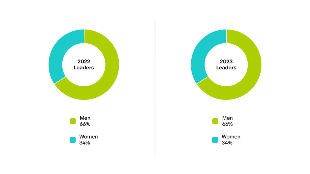 Gender: Global, Leaders chart. A detailed description of this chart can be found below.