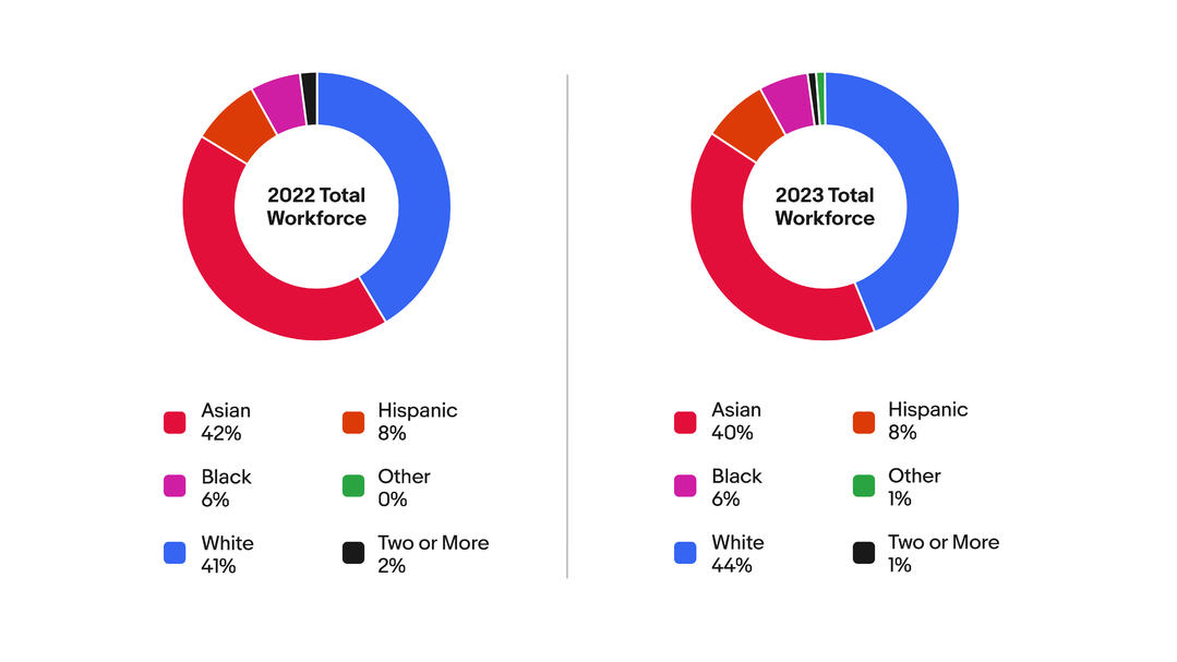 Race & Ethnicity: US, Total Workforce chart. A detailed description of this chart can be found below.