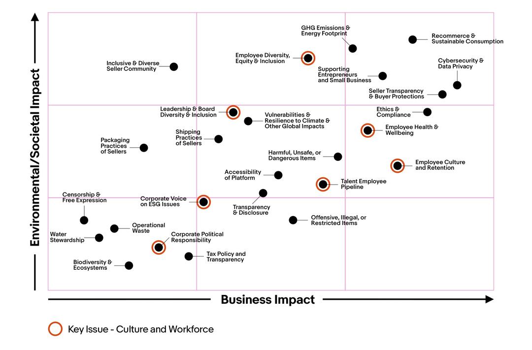Sustainability Materiality Matrix, Culture and Workforce chart. A detailed description of this chart can be found below.