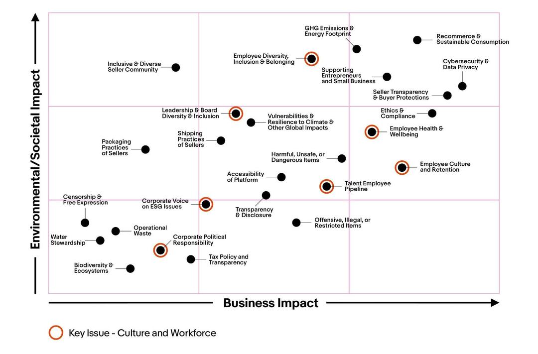 Sustainability Materiality Matrix, Culture and Workforce chart. A detailed description of this chart can be found below.